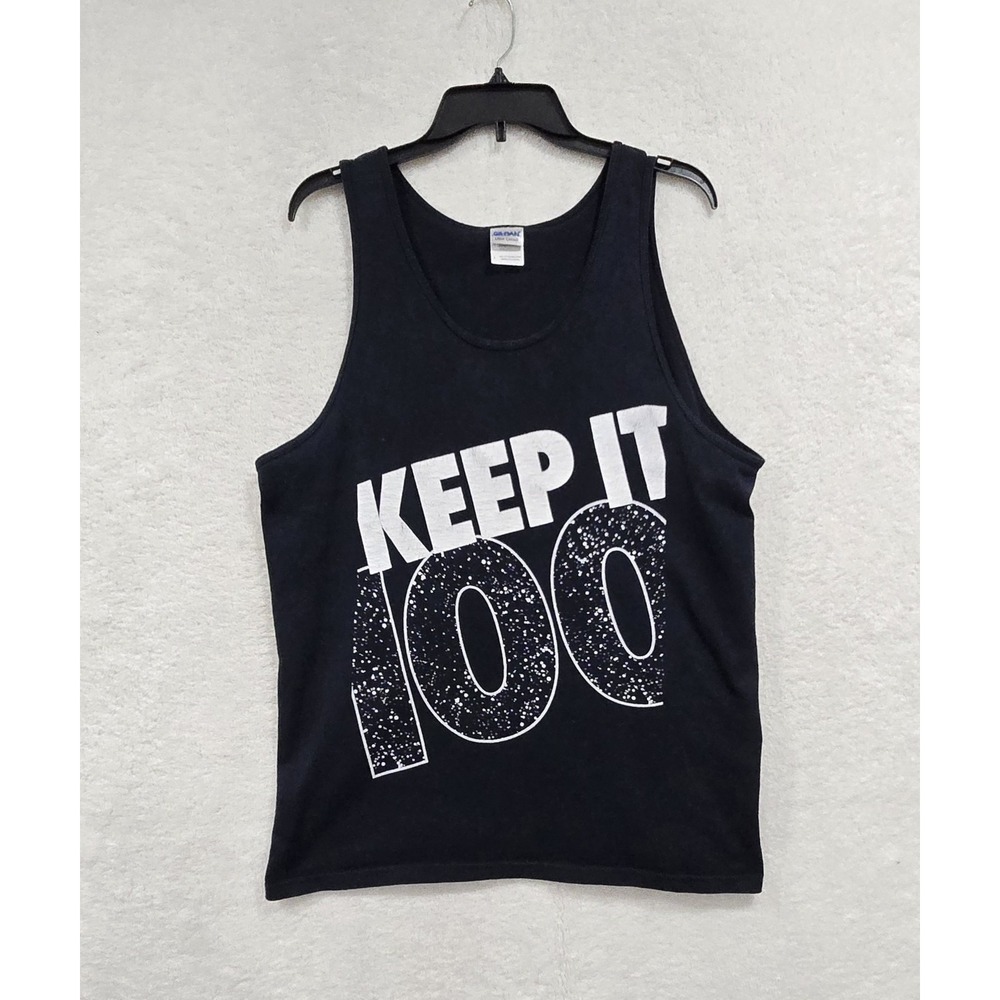 Keep It 100‎ Men's Black Tank Top Size Large Graphic Print Sleeveless Shirt